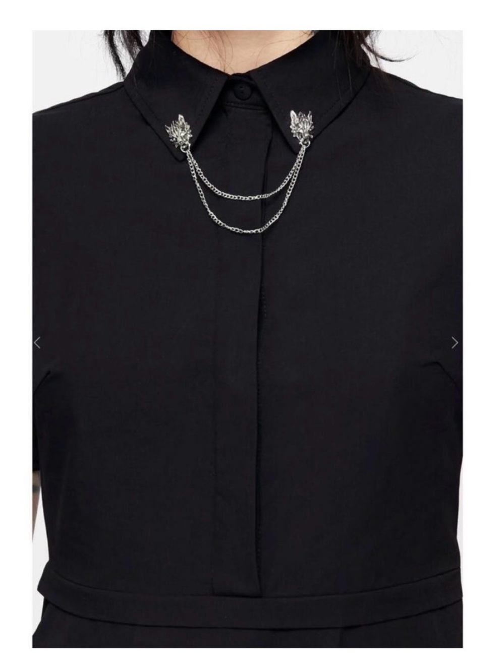 Disturbia brand. Black Midi Dress - Minimalist Style with cool collar links - Picture 2 of 4